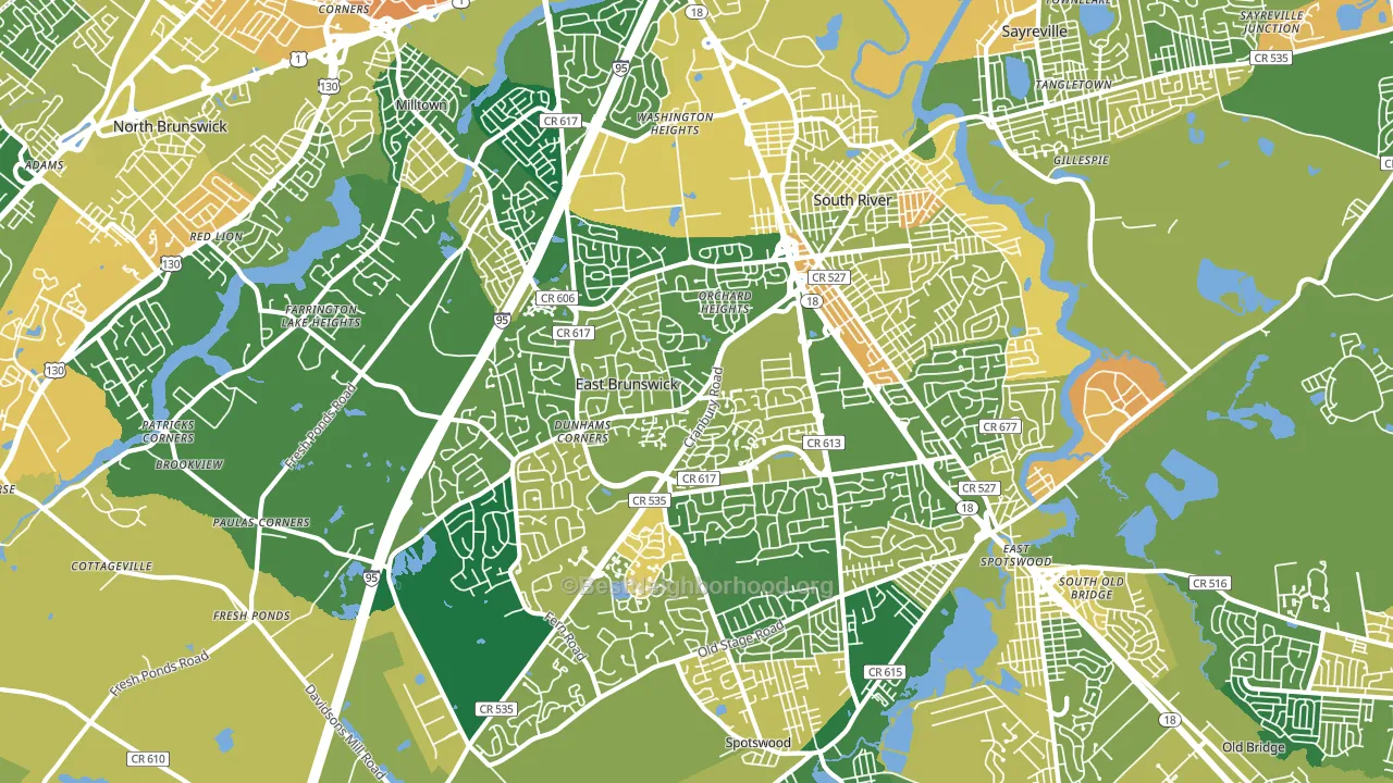 East Brunswick, NJ block-group voter-turnout map