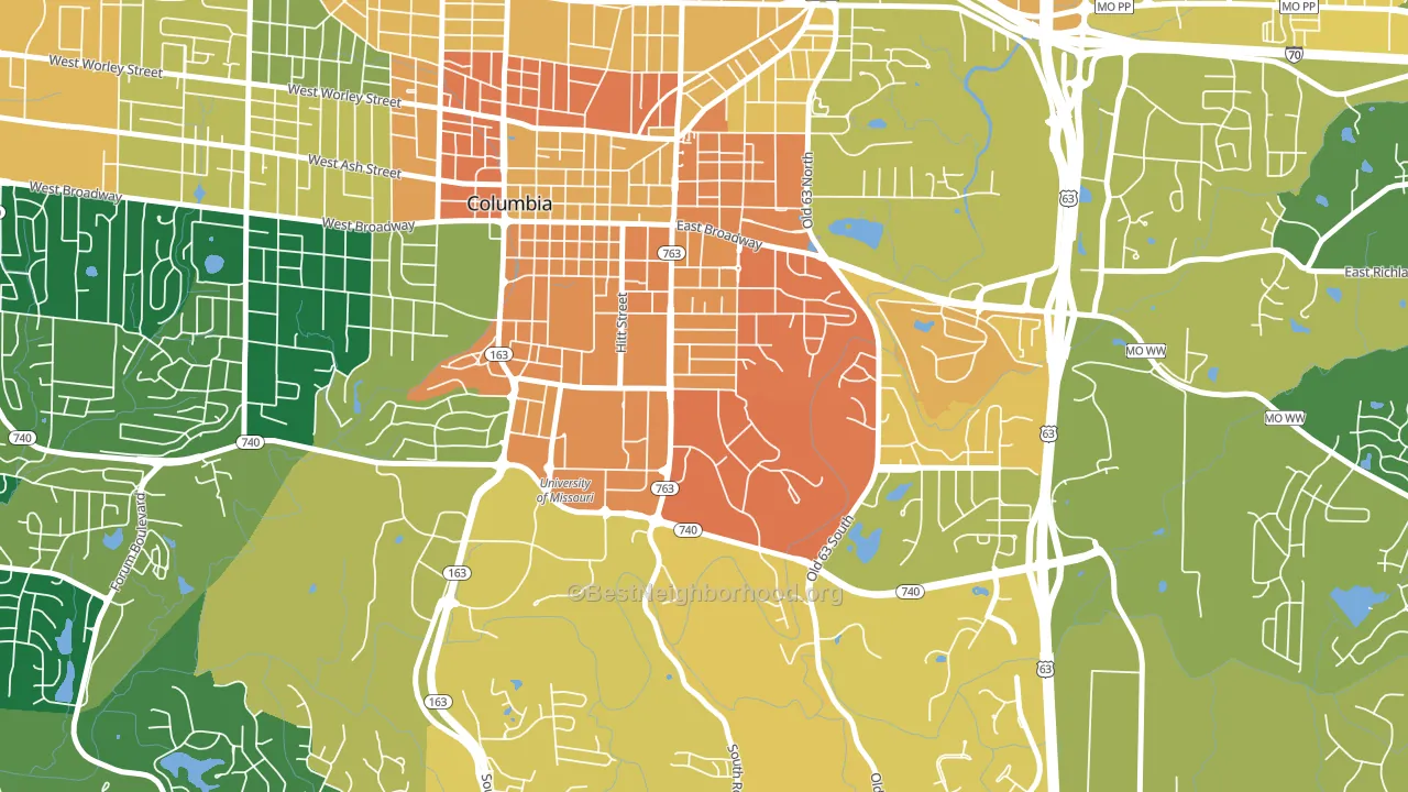 East Campus, Columbia, MO block-group voter-turnout map