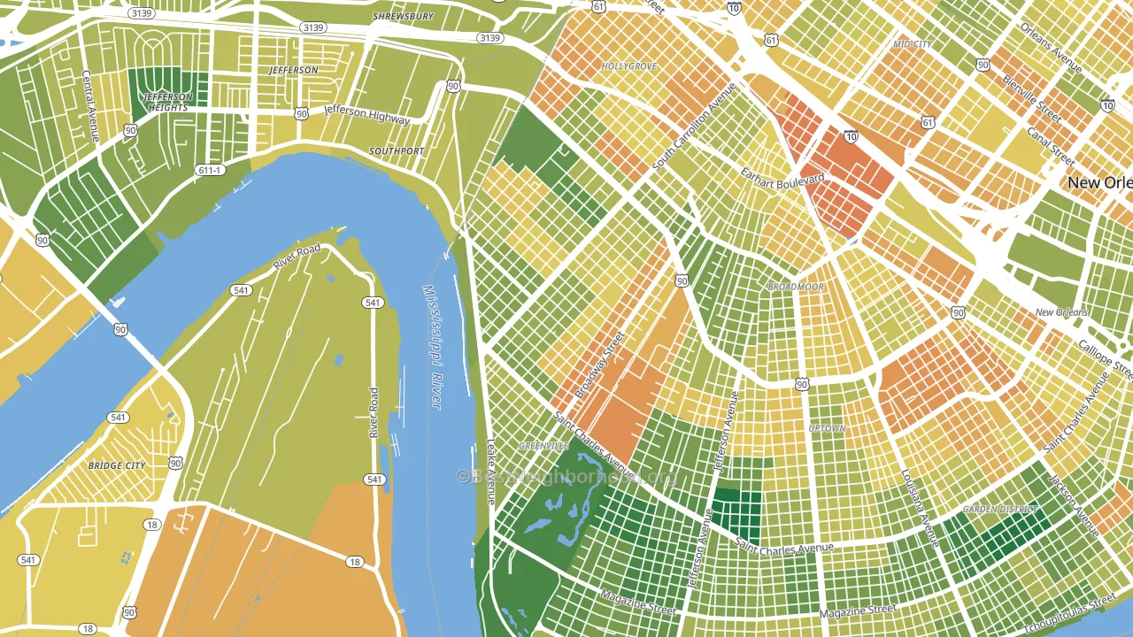 East Carollton, New Orleans, LA block-group voter-turnout map