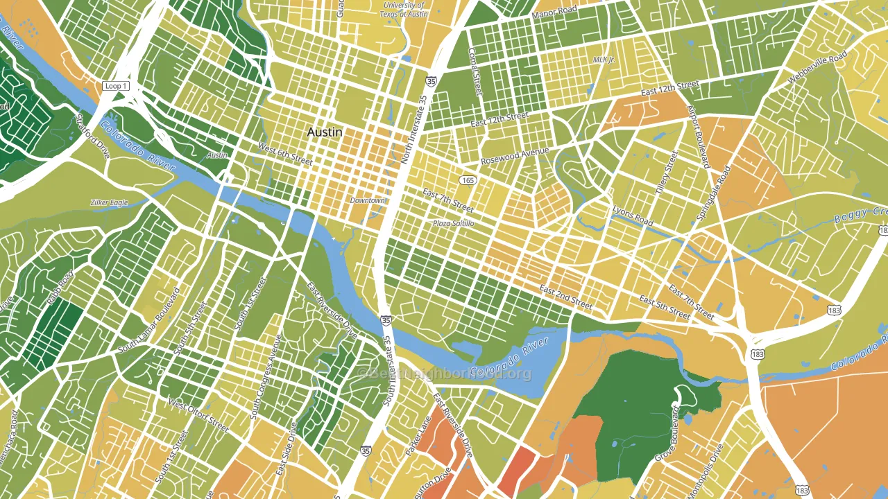 East Cesar Chavez, Austin, TX block-group voter-turnout map