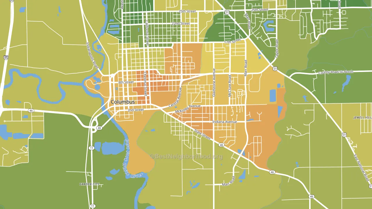 East Columbus, Columbus, IN block-group voter-turnout map