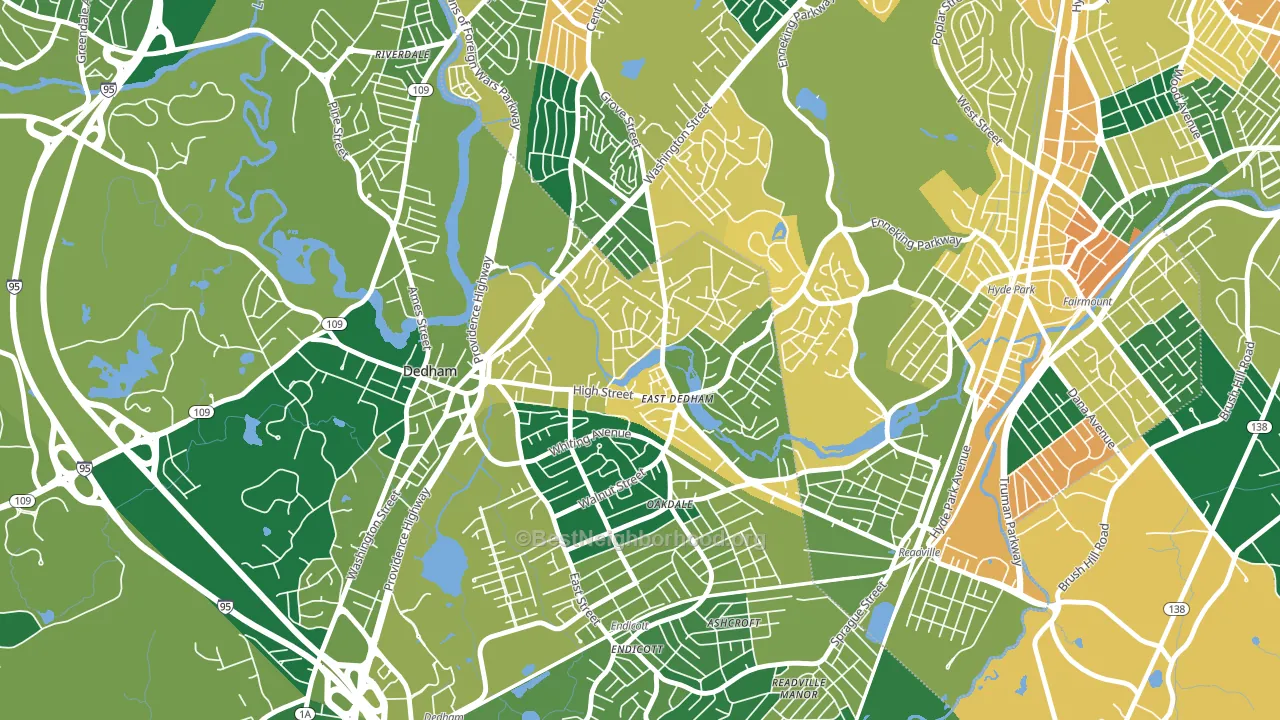 East Dedham, Dedham, MA block-group voter-turnout map
