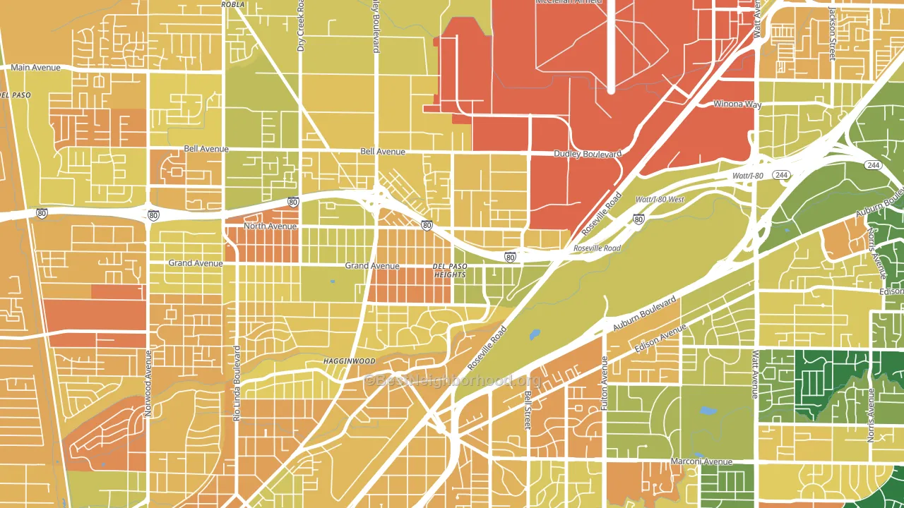 East del Paso Heights, Sacramento, CA block-group voter-turnout map