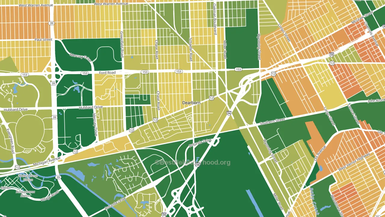 East Downtown Dearborn, Dearborn, MI block-group voter-turnout map