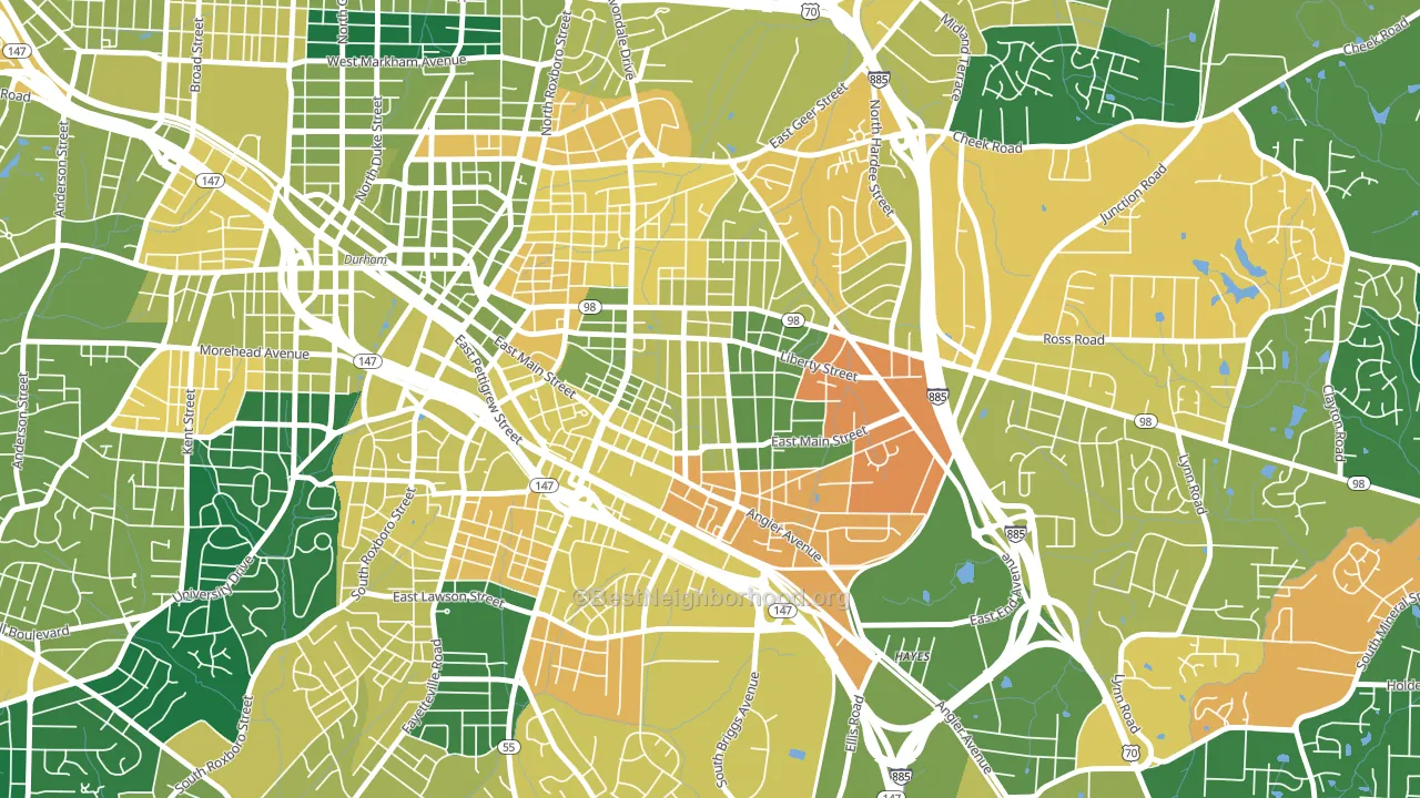 East Durham, Durham, NC block-group voter-turnout map