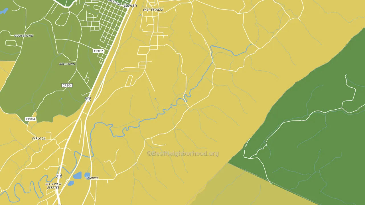East Etowah, TN block-group voter-turnout map