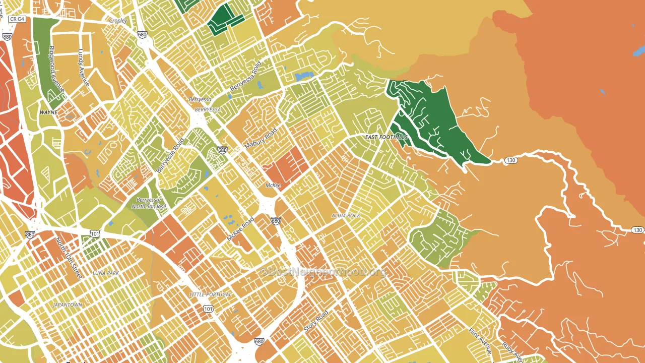 East Foothills, San Jose, CA block-group voter-turnout map