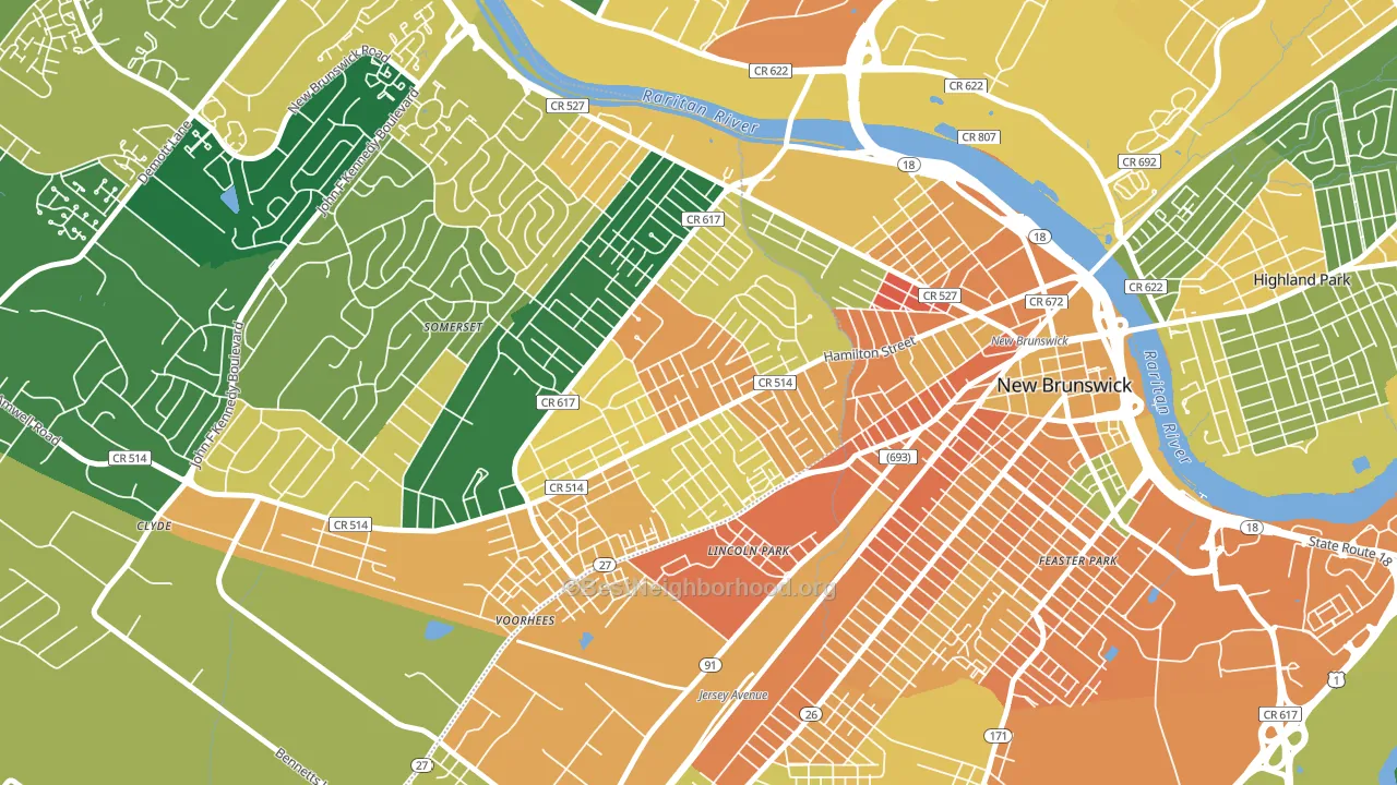 East Franklin, NJ block-group voter-turnout map