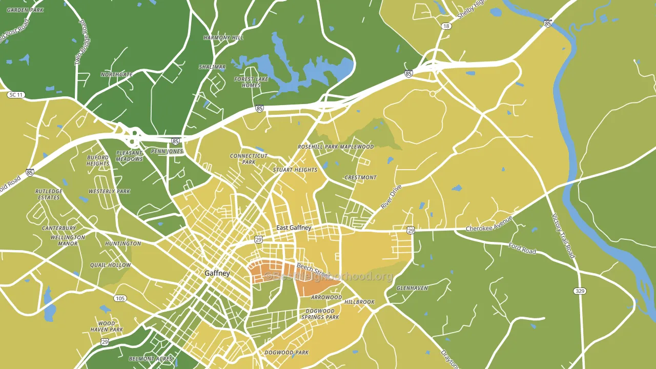 East Gaffney, SC block-group voter-turnout map