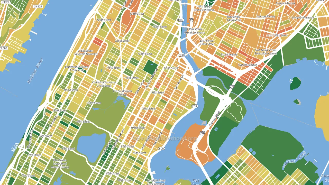 East Harlem, Manhattan, NY block-group voter-turnout map