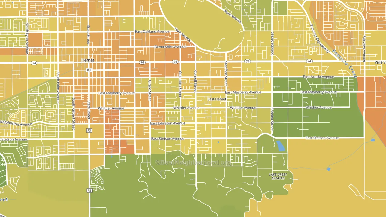 East Hemet, CA block-group voter-turnout map