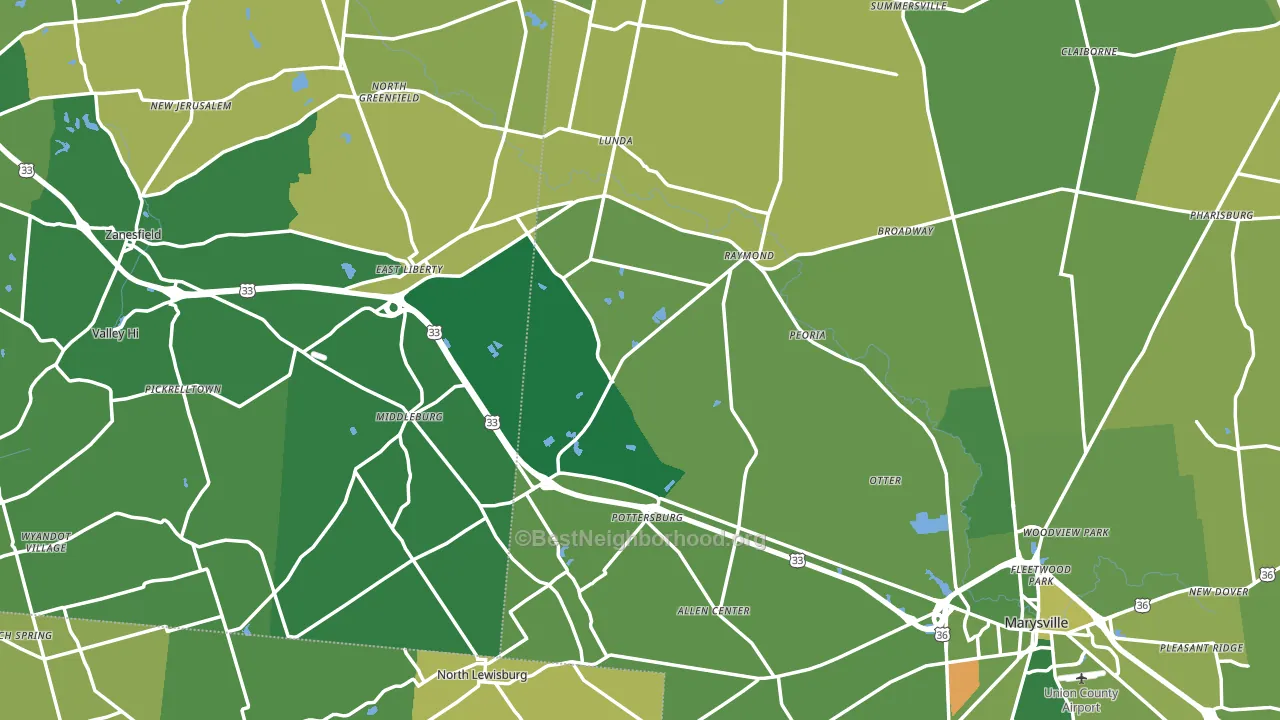 East Liberty, OH block-group voter-turnout map