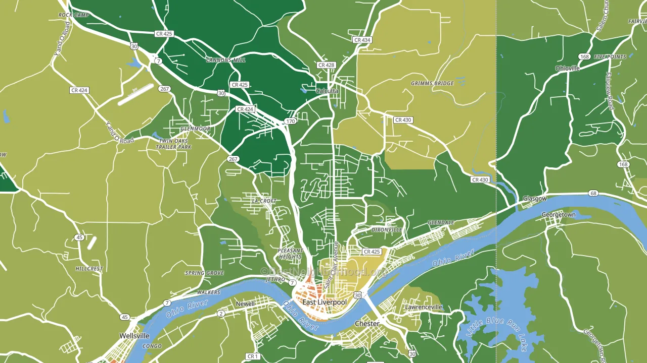 East Liverpool, OH block-group voter-turnout map