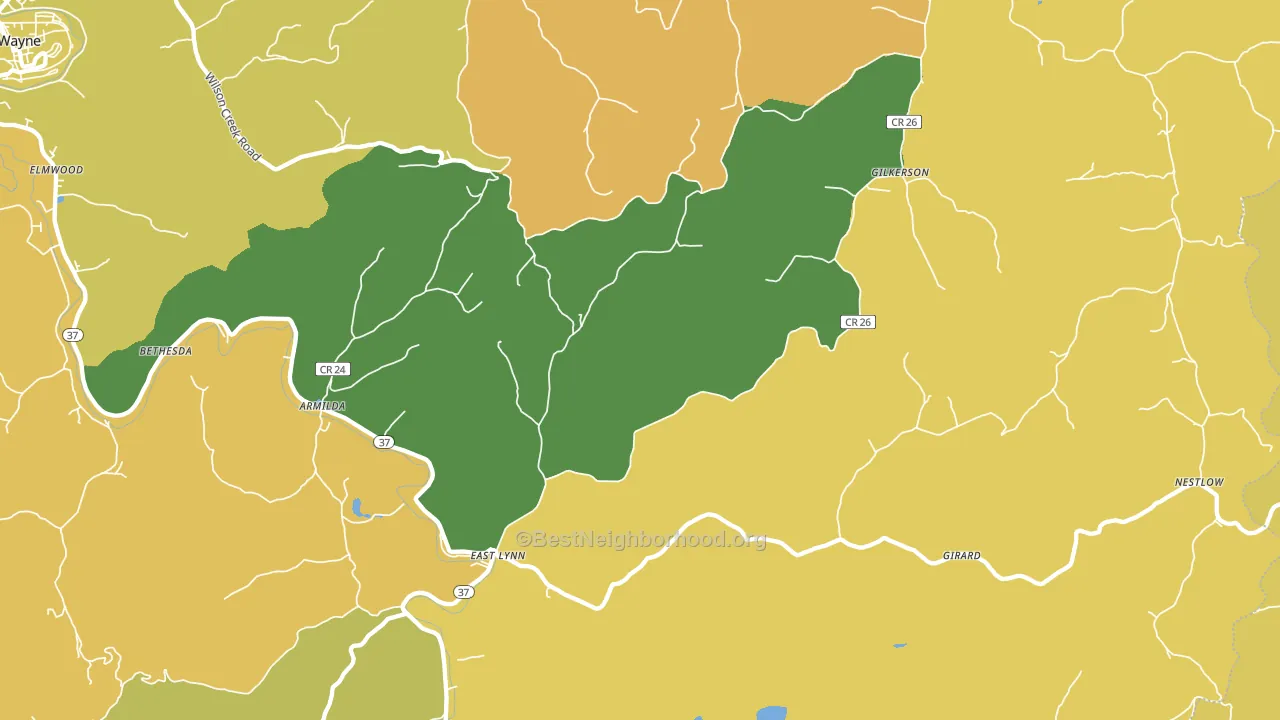 East Lynn, WV block-group voter-turnout map