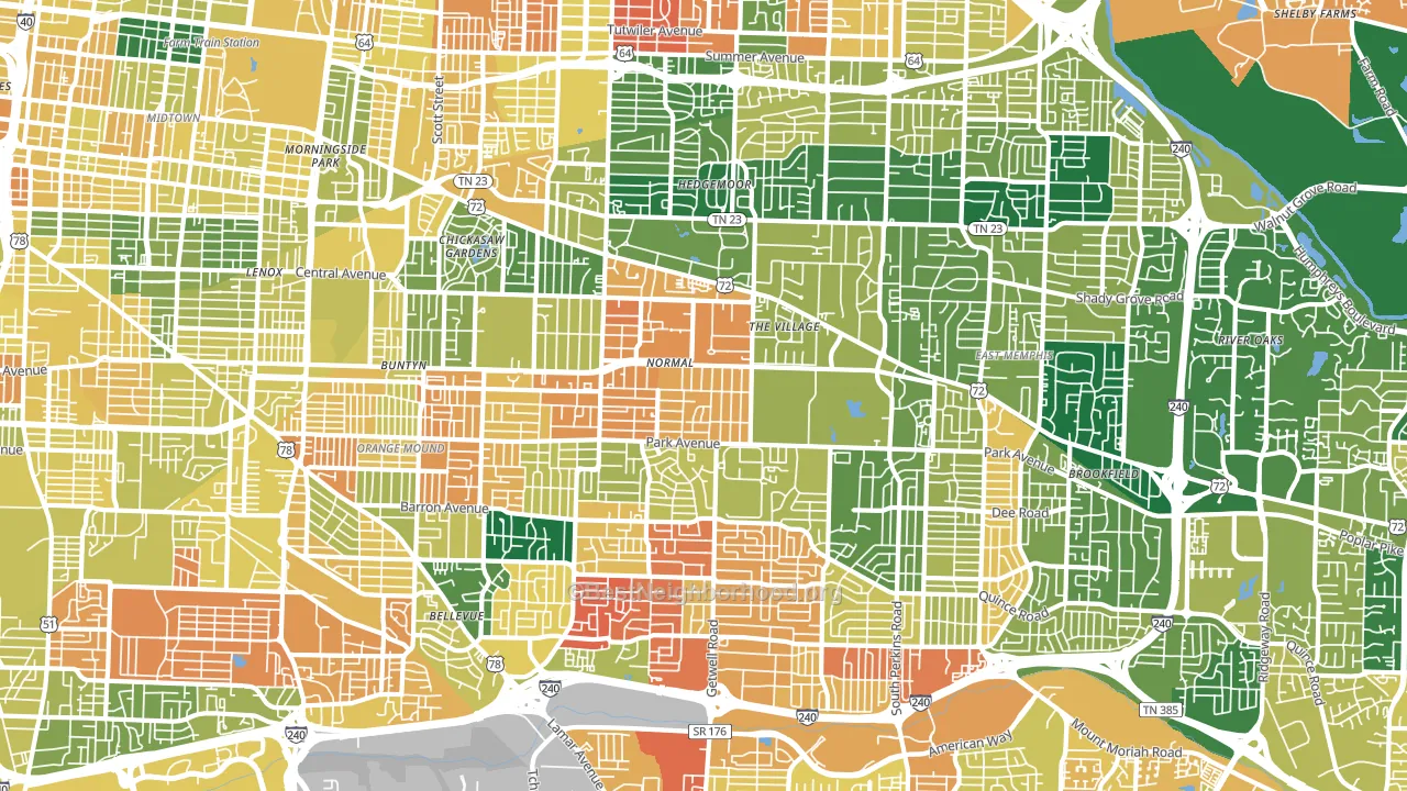 East Memphis-Colonial-Yorkshire, Memphis, TN block-group voter-turnout map
