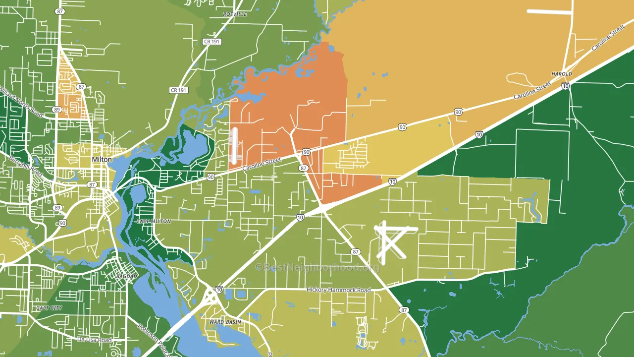 East Milton, FL block-group voter-turnout map