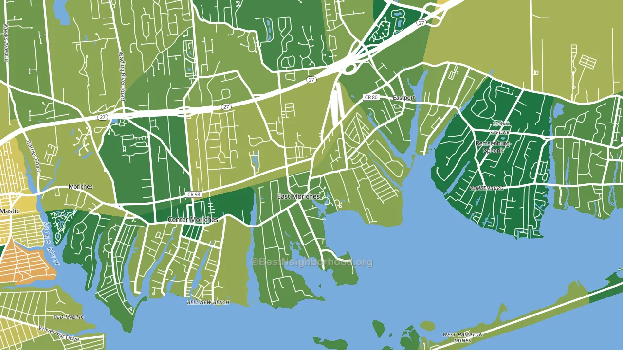 East Moriches, NY block-group voter-turnout map