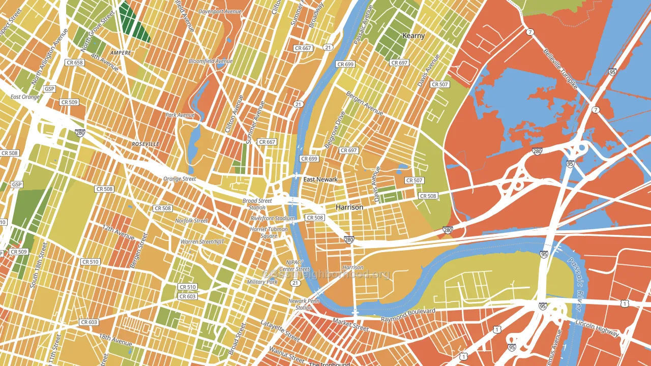 East Newark, NJ block-group voter-turnout map