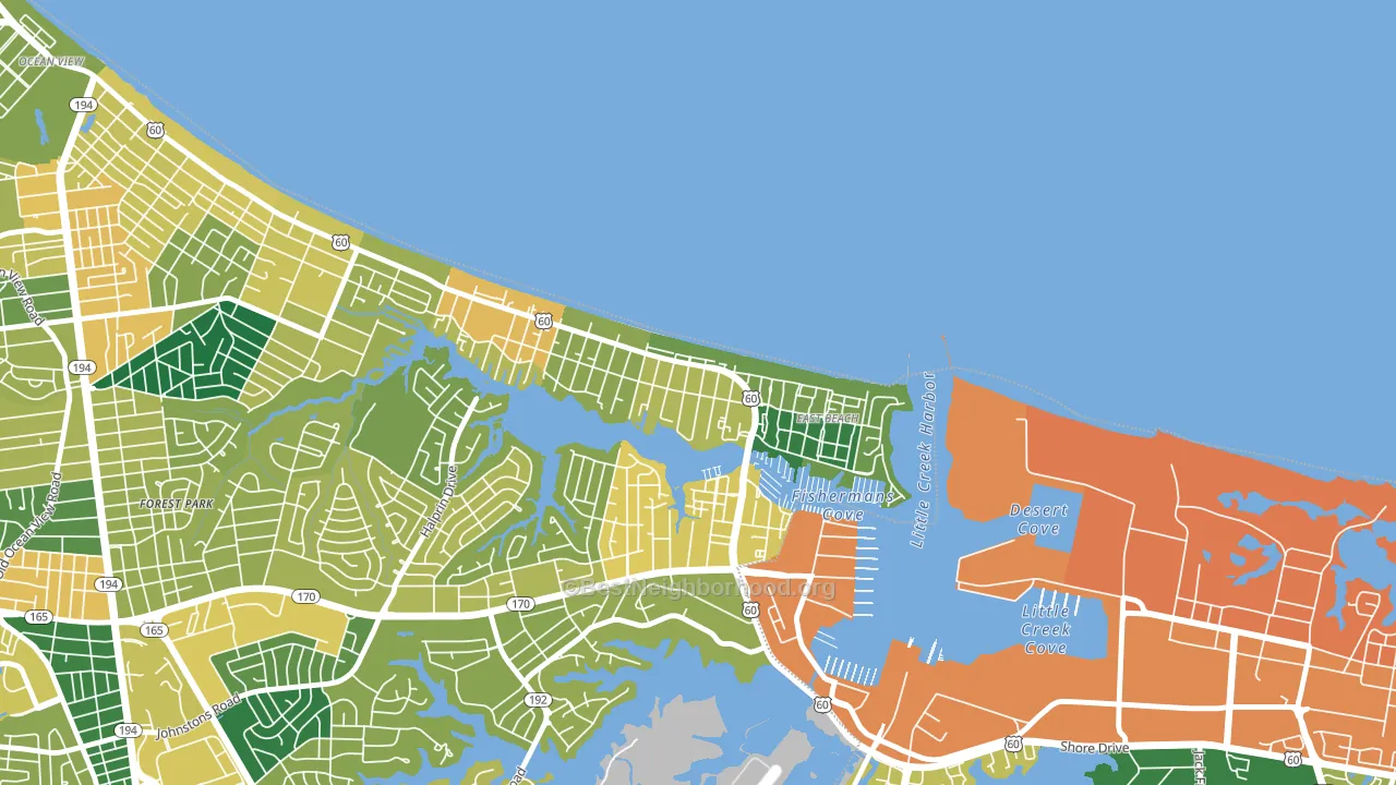 East Ocean View, Norfolk, VA block-group voter-turnout map