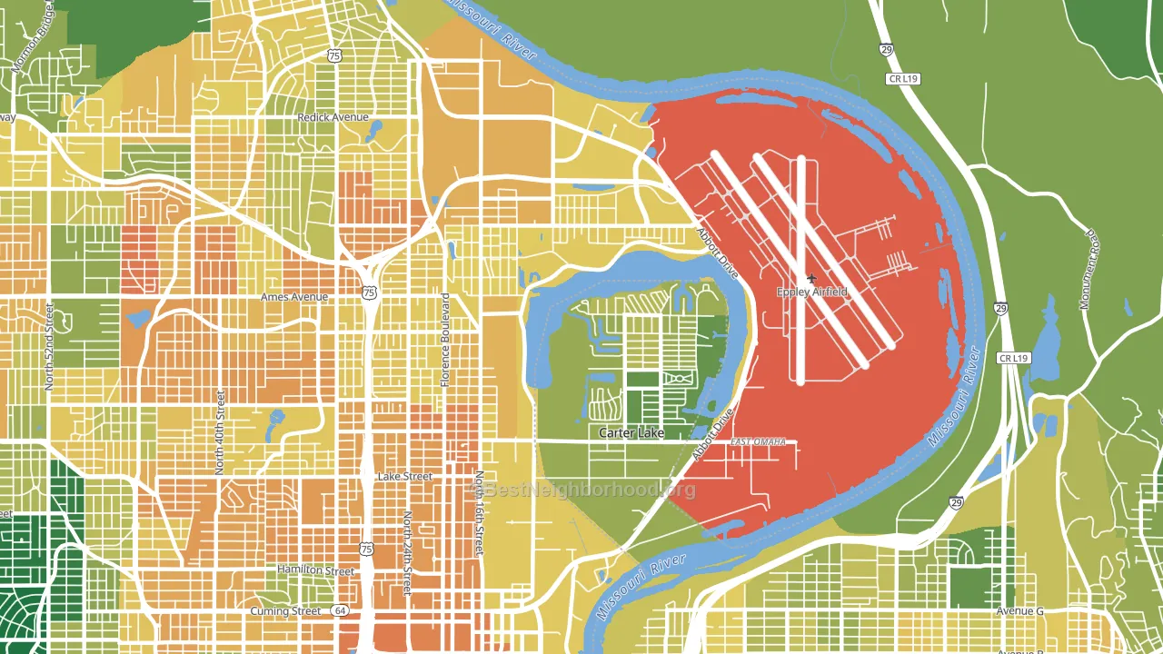 East Omaha, Omaha, NE block-group voter-turnout map