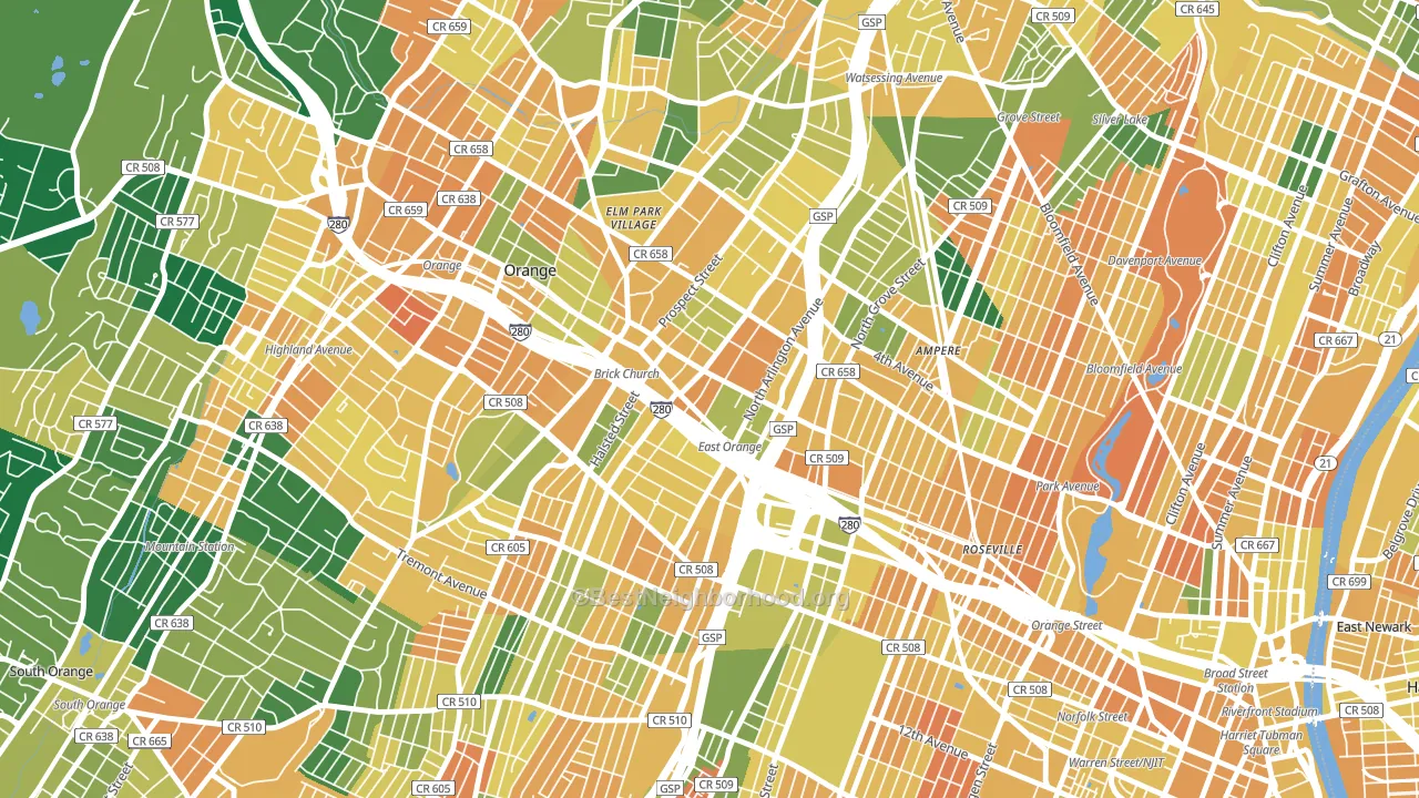 East Orange, NJ block-group voter-turnout map