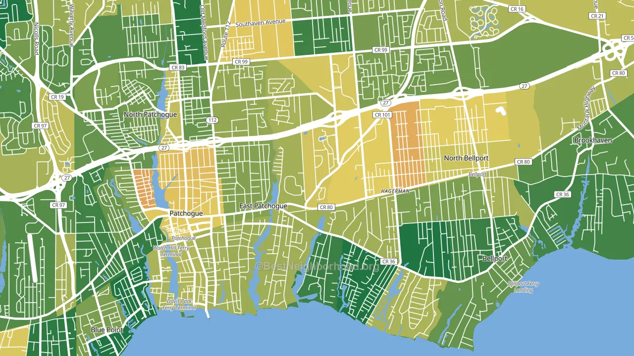 East Patchogue, NY block-group voter-turnout map