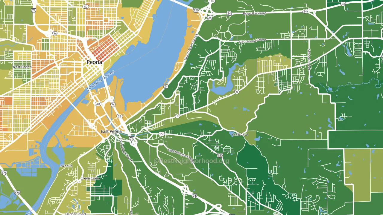 East Peoria, IL block-group voter-turnout map