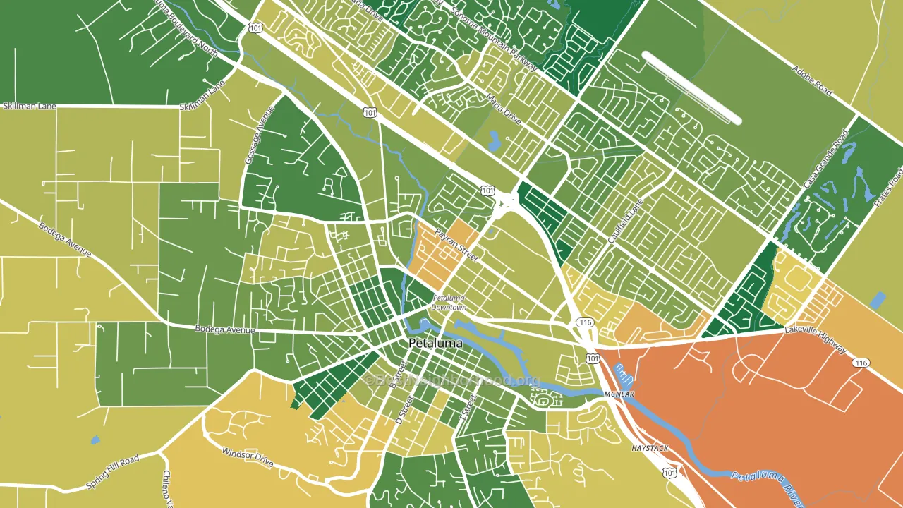 East Petaluma, Petaluma, CA block-group voter-turnout map