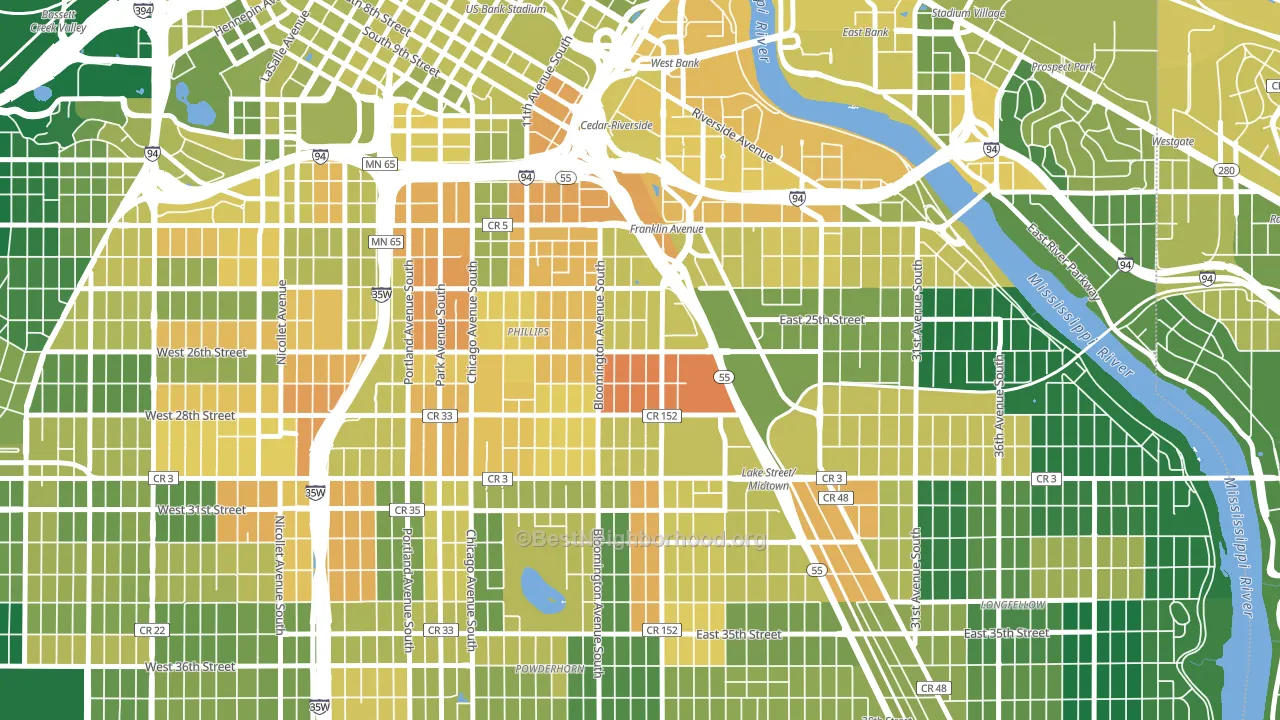 East Phillips, Minneapolis, MN block-group voter-turnout map