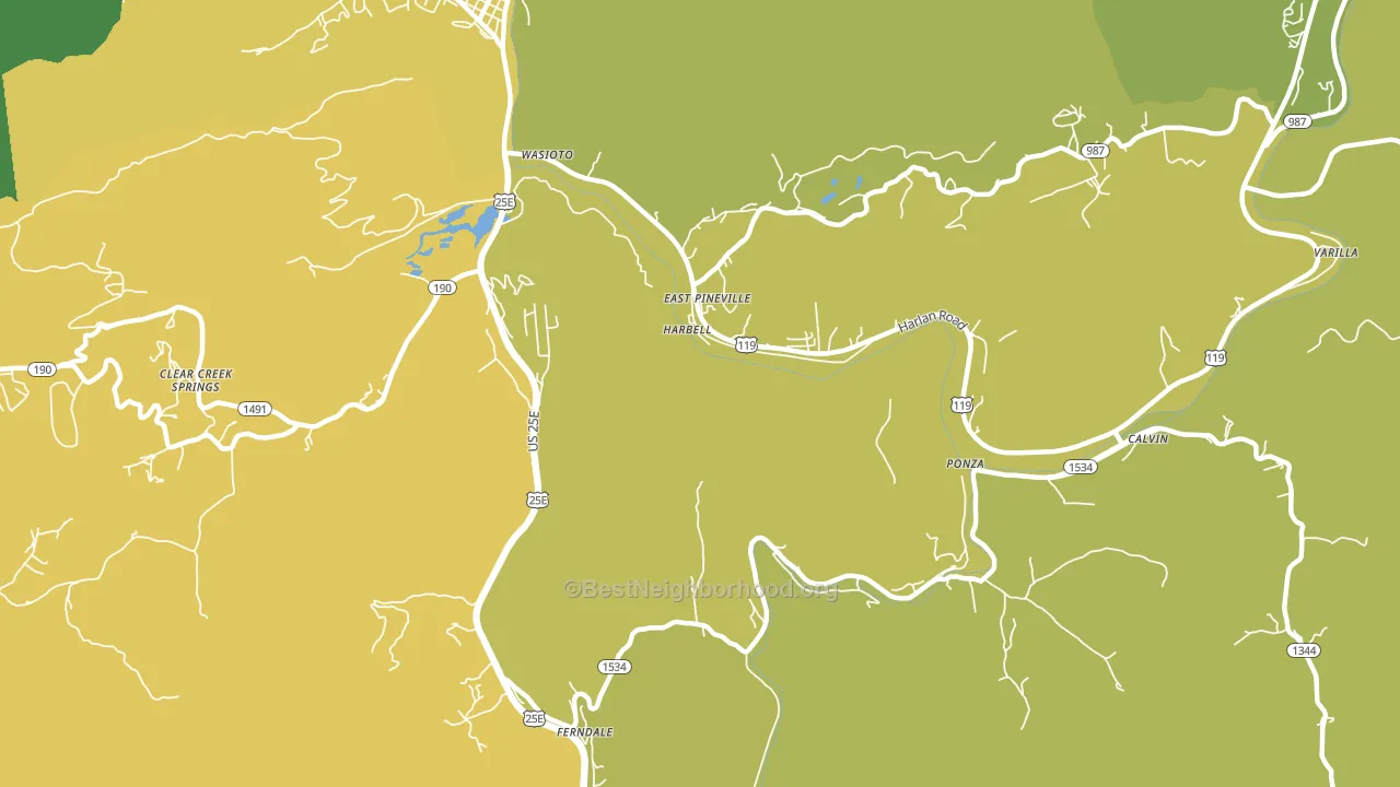 East Pineville, KY block-group voter-turnout map