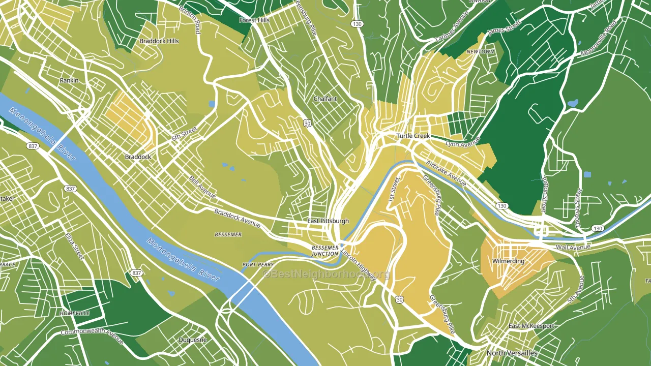 East Pittsburgh, PA block-group voter-turnout map