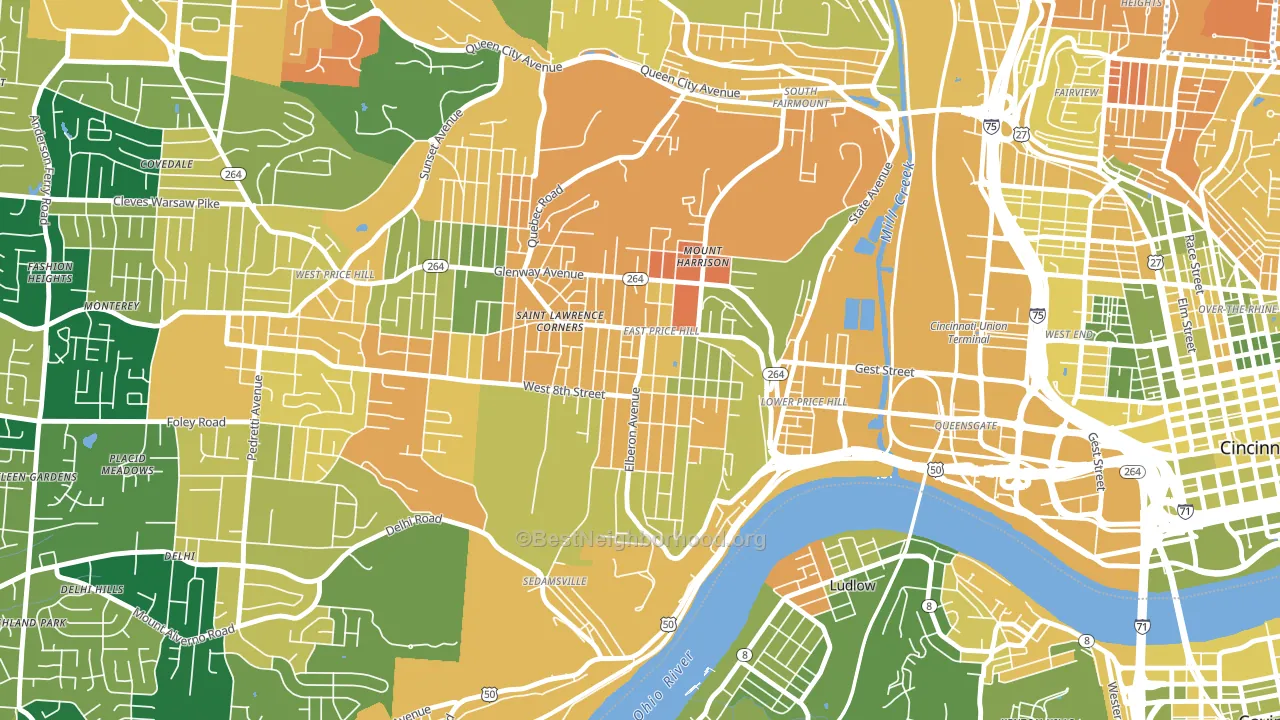East Price Hill, Cincinnati, OH block-group voter-turnout map