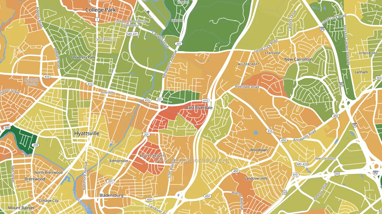 East Riverdale, MD block-group voter-turnout map