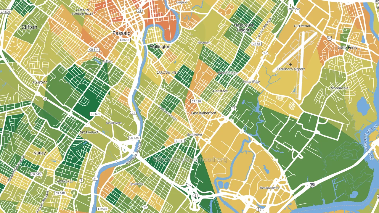 East Rutherford, NJ block-group voter-turnout map