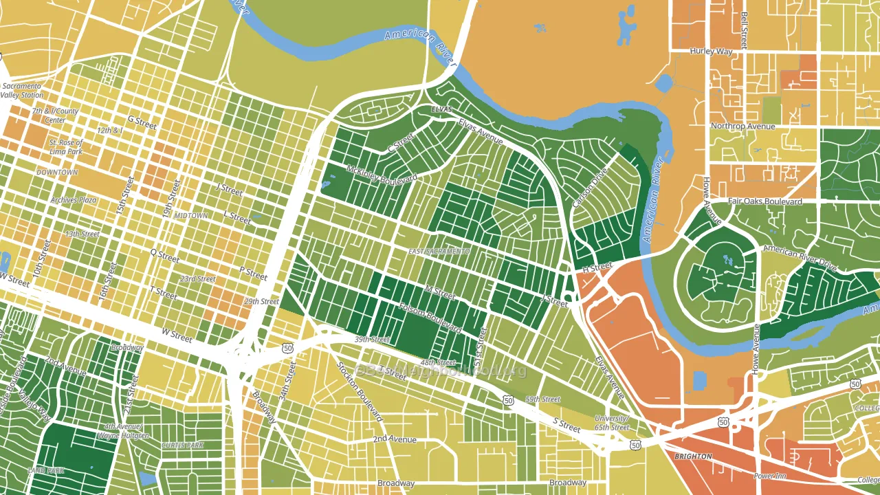 East Sacramento, Sacramento, CA block-group voter-turnout map