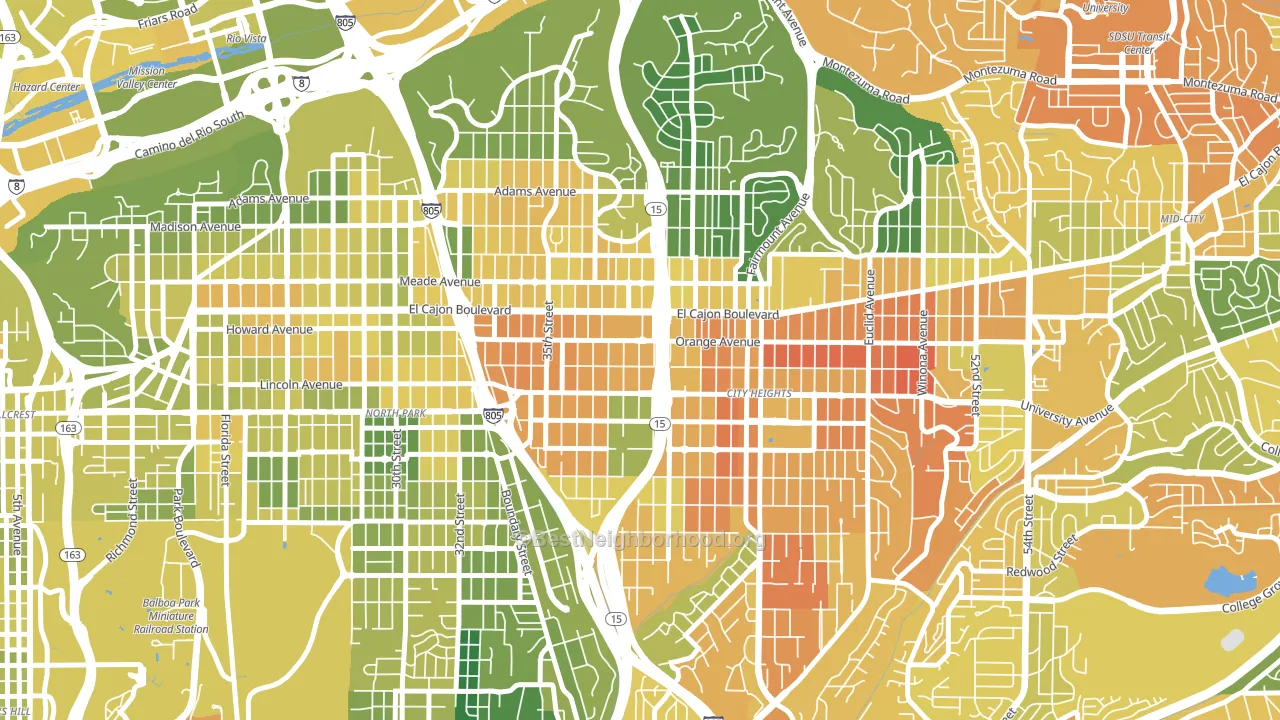 East San Diego, San Diego, CA block-group voter-turnout map