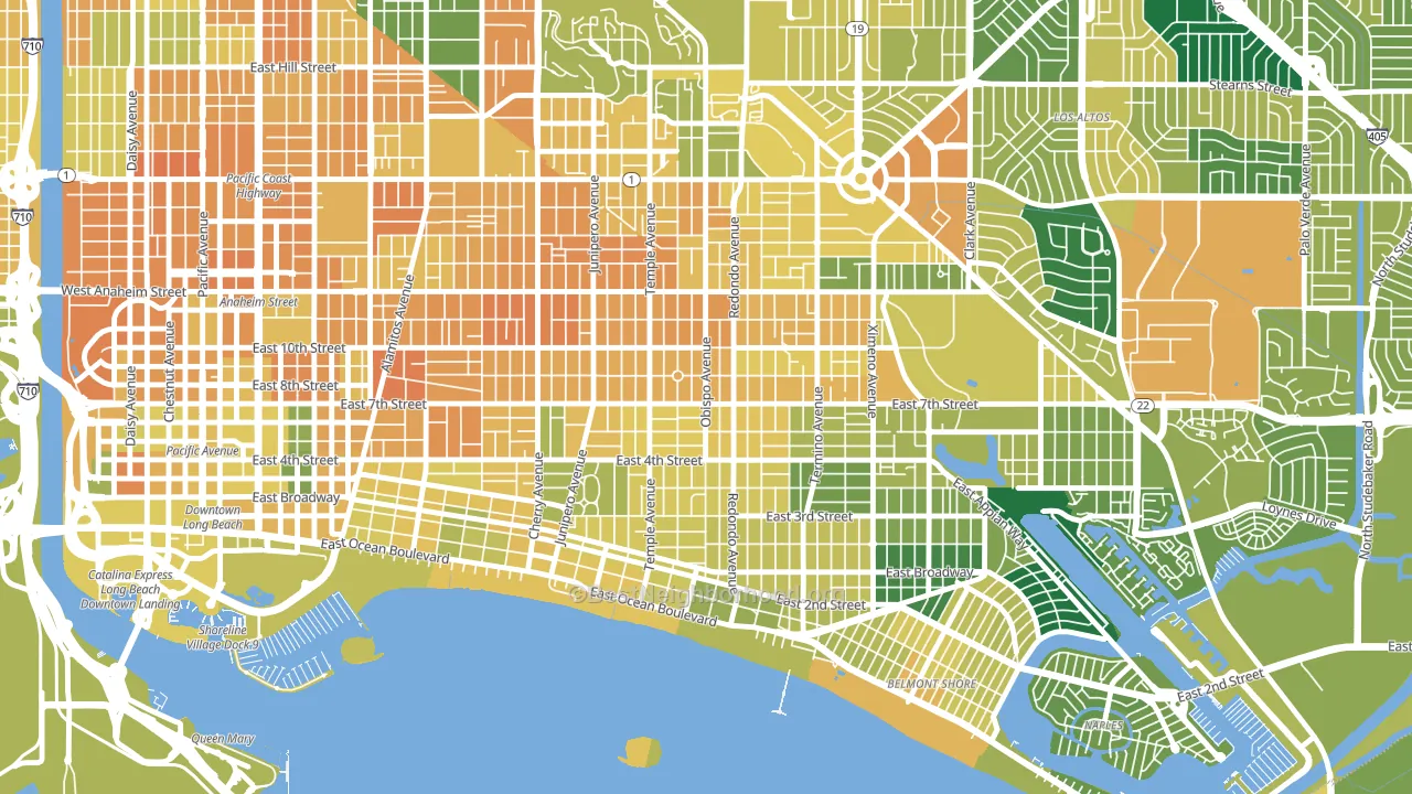 East Side, Long Beach, CA block-group voter-turnout map