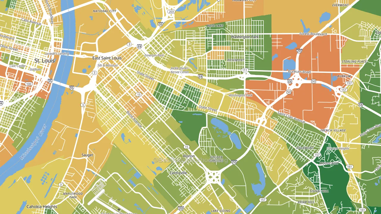 East St. Louis, IL block-group voter-turnout map
