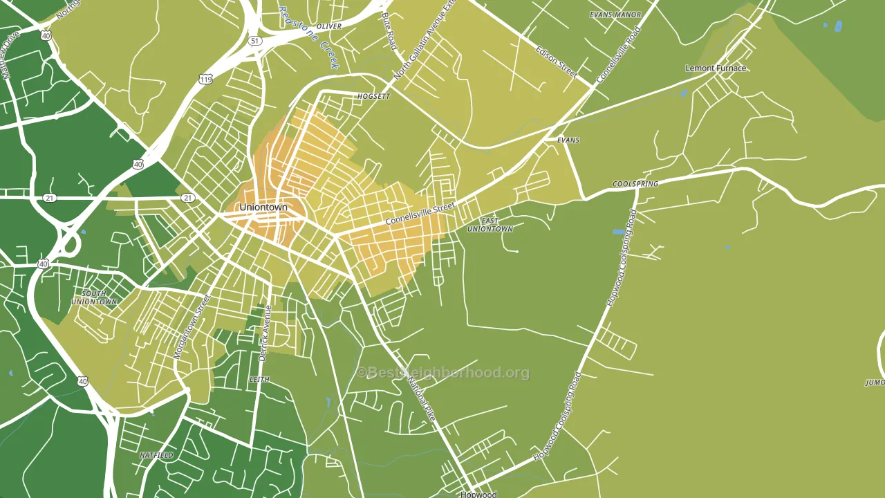 East Uniontown, PA block-group voter-turnout map