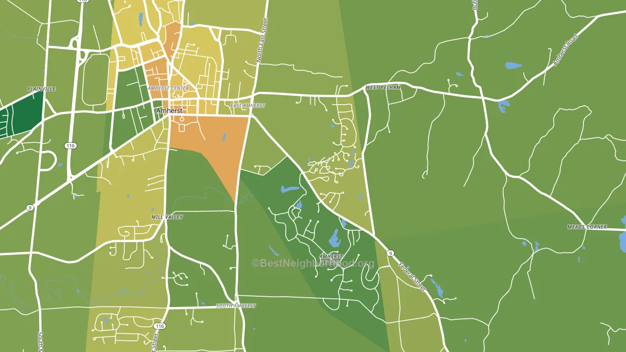 East Village, Amherst, MA block-group voter-turnout map