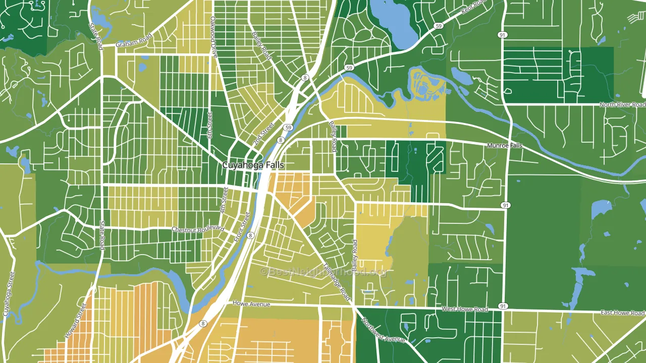 East Village, Cuyahoga Falls, OH block-group voter-turnout map