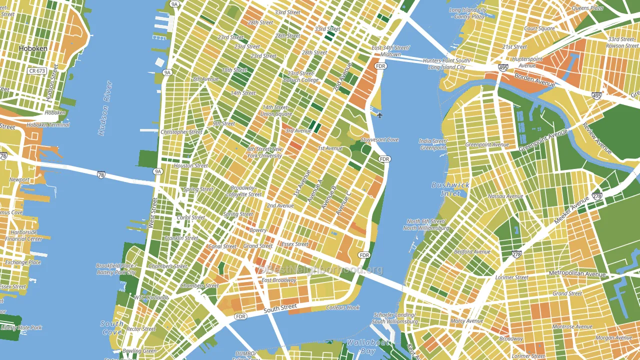 East Village, Manhattan, NY block-group voter-turnout map