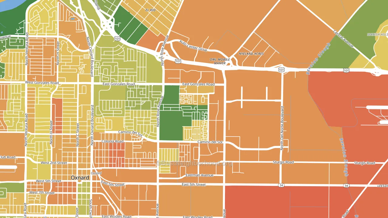 East Village Oxnard, Oxnard, CA block-group voter-turnout map