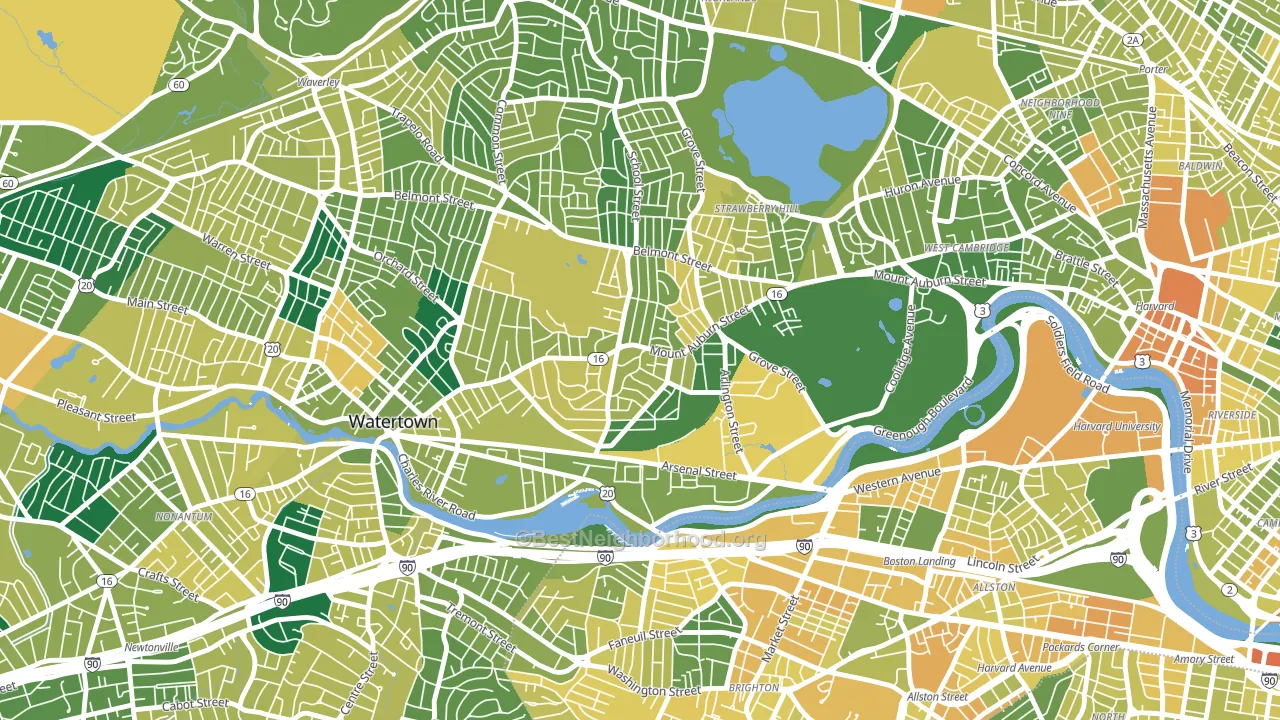 East Watertown, Watertown Town, MA block-group voter-turnout map