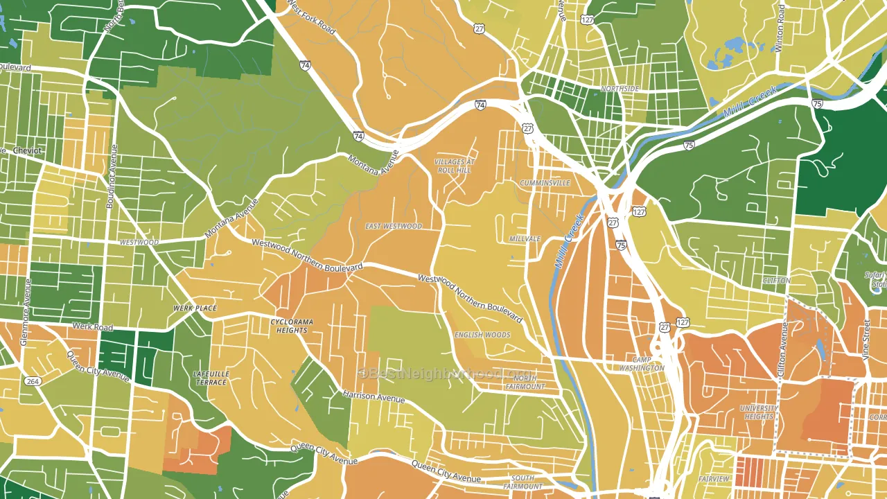 East Westwood, Cincinnati, OH block-group voter-turnout map