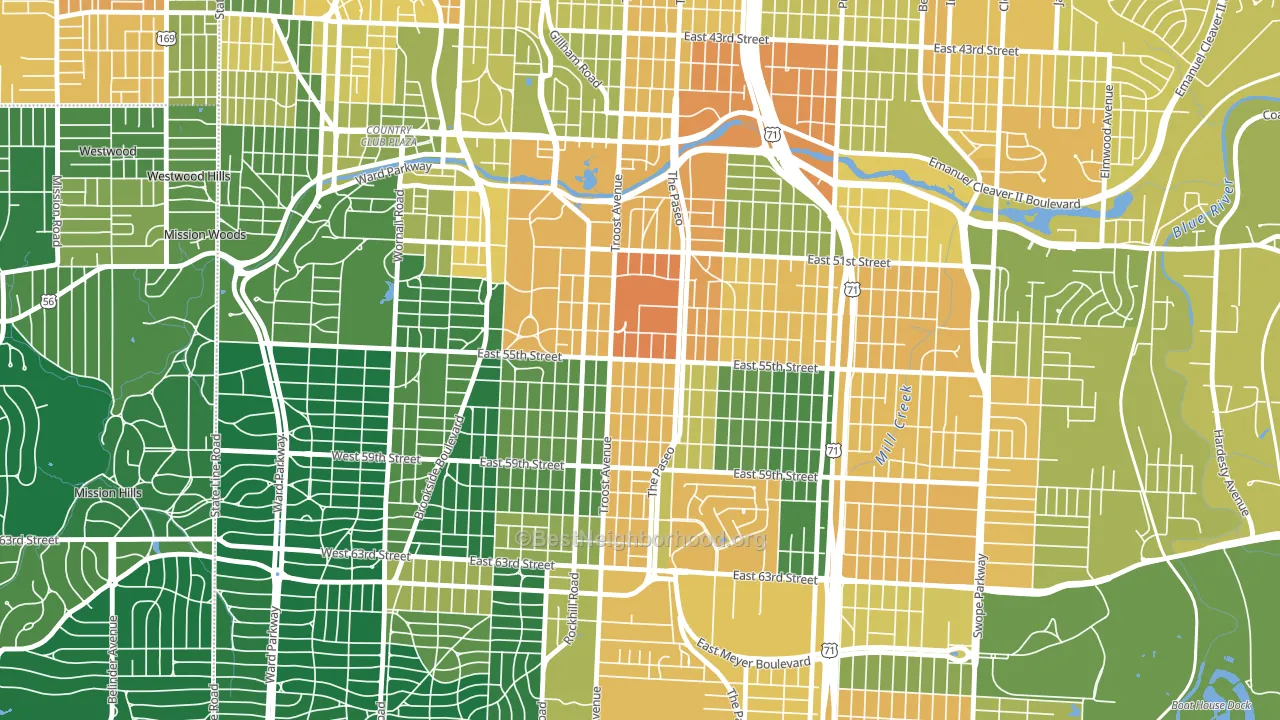 Eastern 49-63, Kansas City, MO block-group voter-turnout map