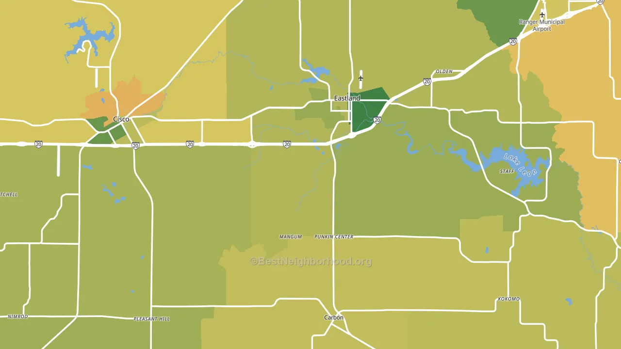 Eastland County, TX block-group voter-turnout map