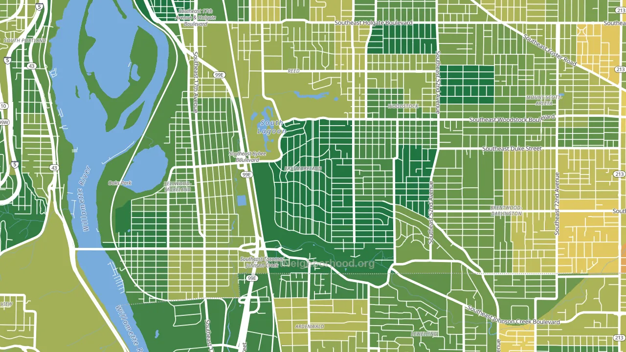 Eastmoreland, Portland, OR block-group voter-turnout map