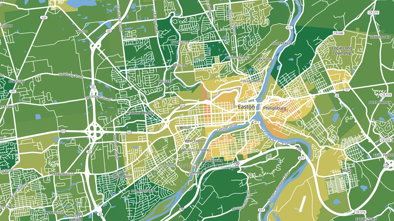 Easton, PA block-group voter-turnout map