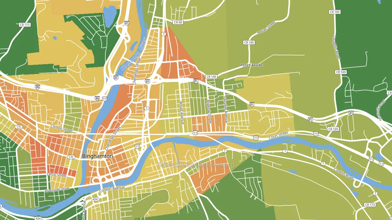 Eastside, Binghamton, NY block-group voter-turnout map
